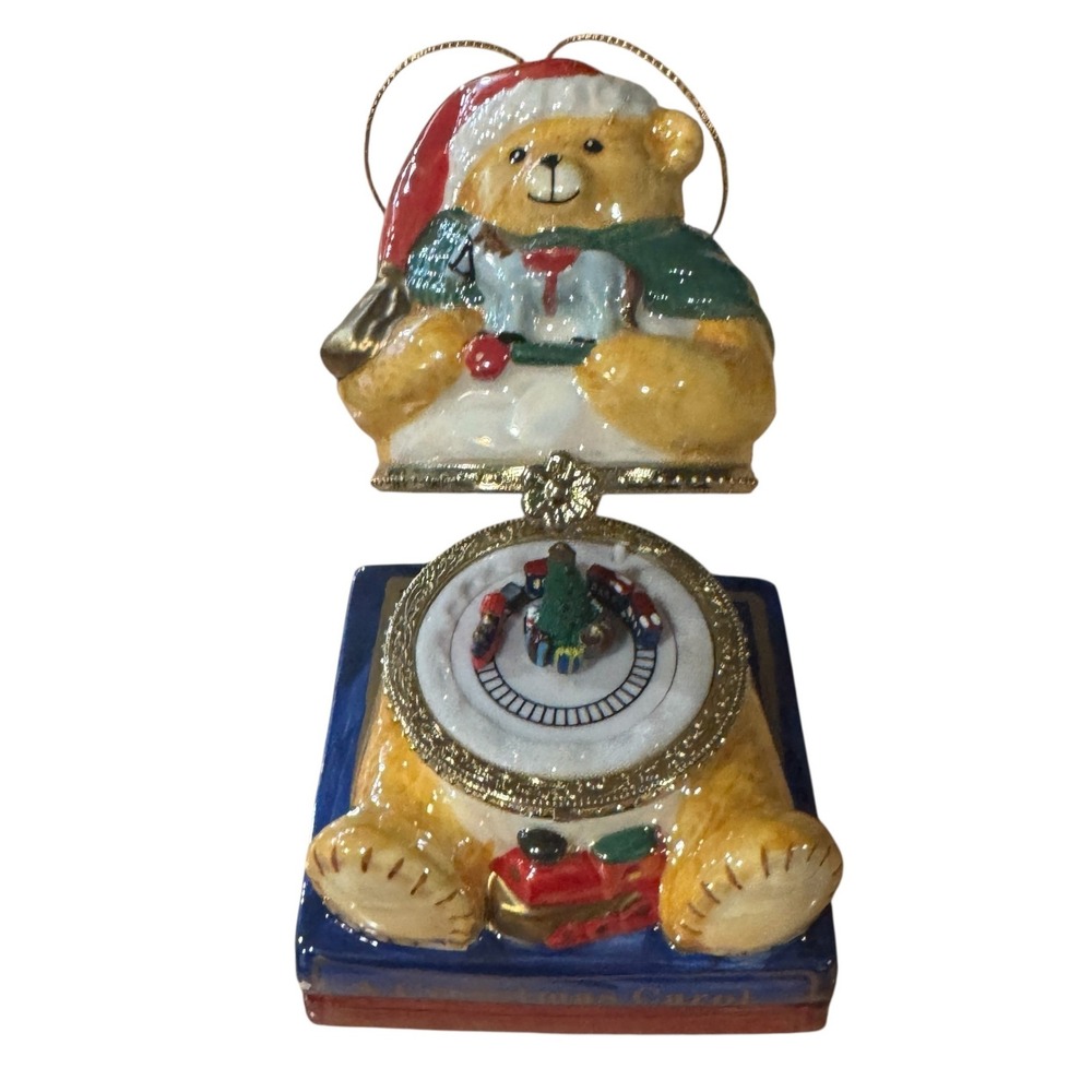 Mr Christmas Musical Teddy Bear Trinket Box Ornament Animated Train 2009